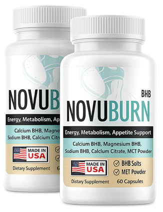 Two NovuBurn keto BHB supplement bottles — Buy 2 Get 2 Free, 4-bottle package